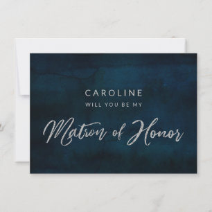 Navy Lustre Silver Matron of Honour Proposal Card
