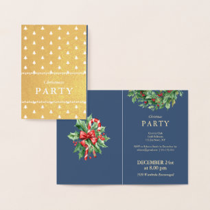 Navy Luxury Gold Foil Christmas Party Invitations