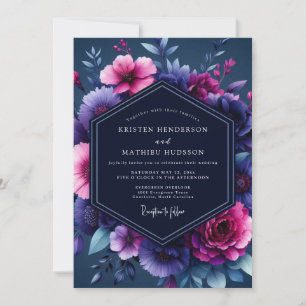 Navy Magenta Luminous Wedding Invitation