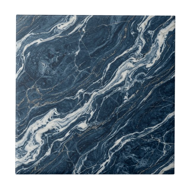 Navy Marble Bold Contemporary Design Look Tile (Front)
