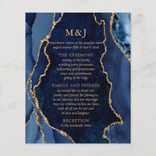 Navy Marble & Gold Agate Wedding Program
