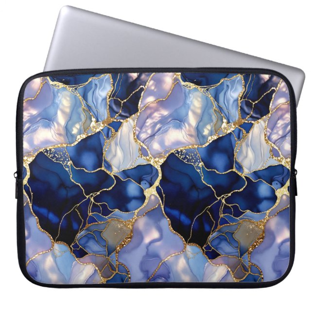 Navy Marble Laptop Sleeve Gold Vein Case (Front)