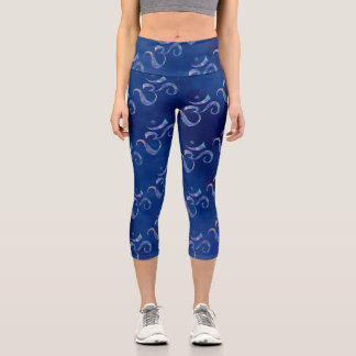 Navy Marbled Om Scattered Blue Tie dye Capri Leggings
