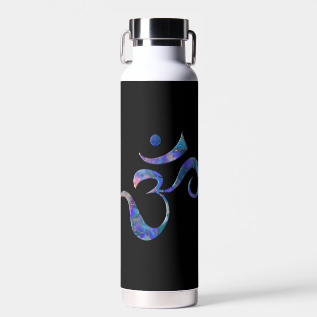 Navy Marbled Om  Water Bottle (Front)