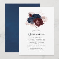 Navy, Maroon and Rose Gold Floral Quinceañera