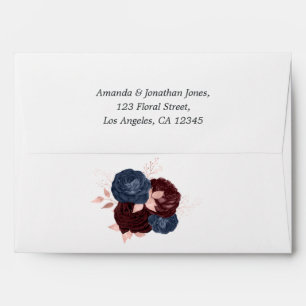 Navy, Maroon and Rose Gold Floral Wedding Envelope