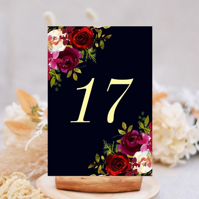 Navy Marsala Boho Floral Wedding Table Number (Creator Uploaded)