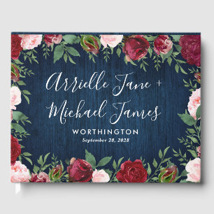 Navy Marsala Country Rustic Wedding Guest Book