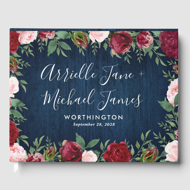 Navy Marsala Country Rustic Wedding Guest Book (Front)