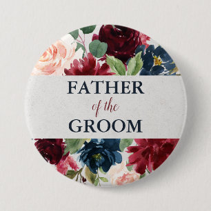 Navy & Marsala Floral Father of the Groom 7.5 Cm Round Badge