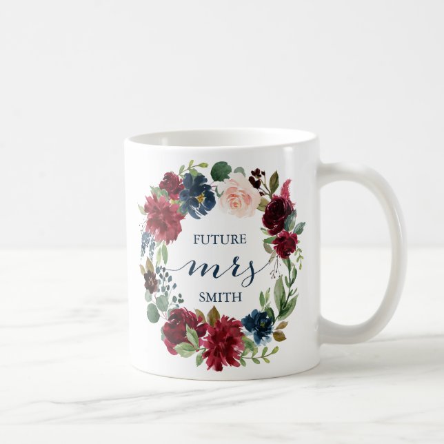 Navy Marsala Floral Wedding Planning Mrs Mug (Right)