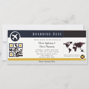Navy Marsala Gold Boarding Pass Wedding Invitation