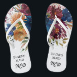 Navy Marsala Orange Floral Bridesmaid Favour Jandals<br><div class="desc">This design features a floral element in navy blue,  orange and Marsala burgundy with autumn fall foliage watercolor leaves and wildflowers. Matching products available in collection “ Navy Marsala Orange Floral Geometric Wedding “</div>