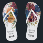 Navy Marsala Orange Floral Bridesmaid Favour Jandals<br><div class="desc">This design features a floral element in navy blue,  orange and Marsala burgundy with autumn fall foliage watercolor leaves and wildflowers. Matching products available in collection “ Navy Marsala Orange Floral Geometric Wedding “</div>