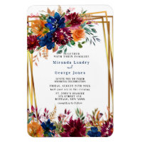 Navy Marsala Orange Floral Gold Wedding Invite