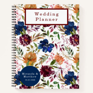 Navy Marsala Orange Floral Wedding Planner Noteboo Notebook
