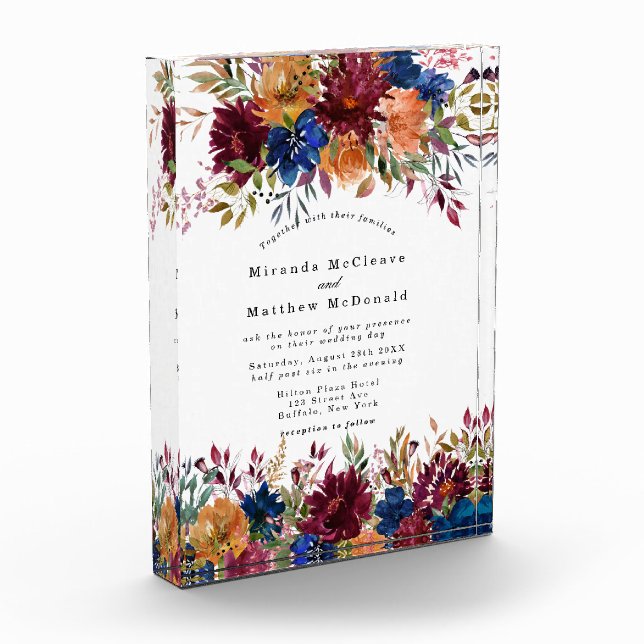 Navy Marsala Orange Keepsake Wedding Invite   Photo Block (Left)