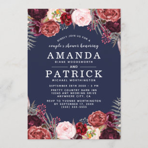 Navy Marsala Peony Couples Shower Invitations