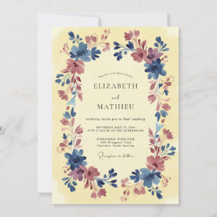 Navy Mauve Artistic Watercolor Wedding Invitation