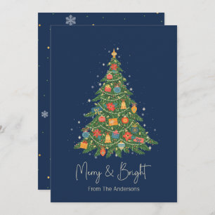 Navy Merry and Bright Christmas Tree Holiday Card
