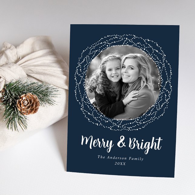 Navy Merry and Bright Photo Holiday Card (Creator Uploaded)