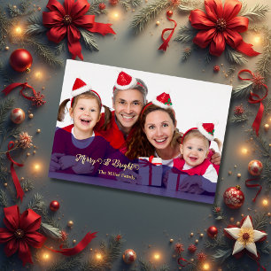 navy Merry & Bright Christmas family Photo gold