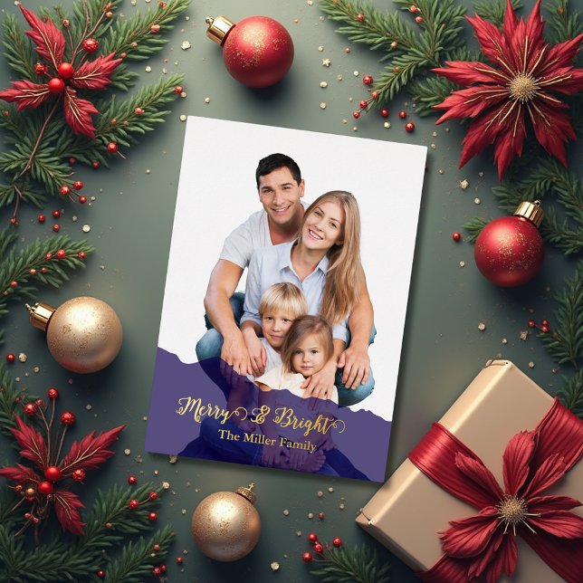 navy Merry & Bright Christmas family Photo gold (Creator Uploaded)