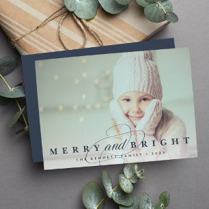 Navy   Merry & Bright Photo Holiday Card