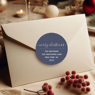 Navy Merry Christmas Return Address Label