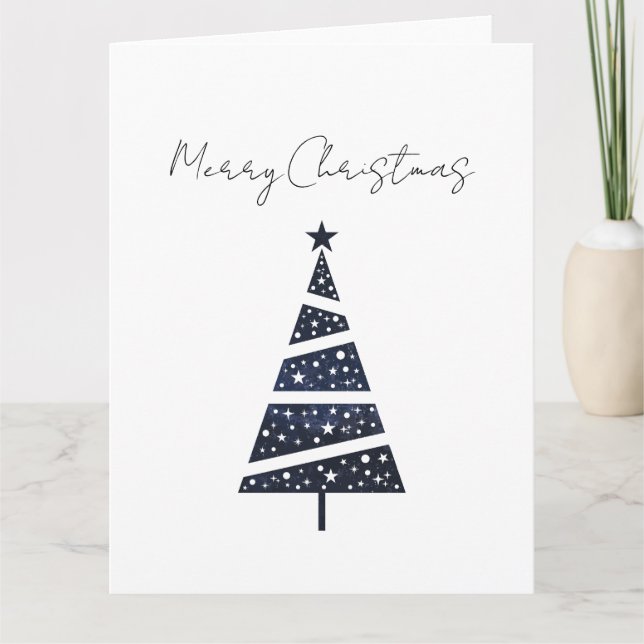Navy Merry Christmas tree simple logo  Card (Front)
