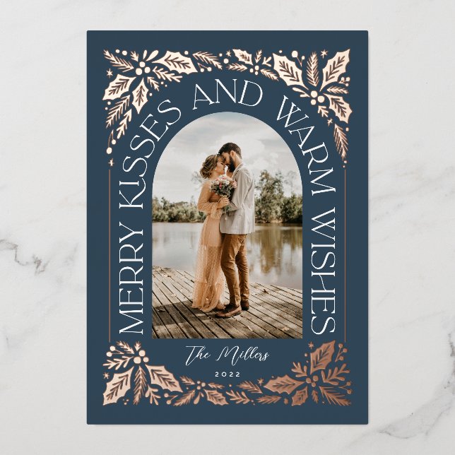 Navy Merry Kisses and Warm Wishes Berry Arch Photo (Front)