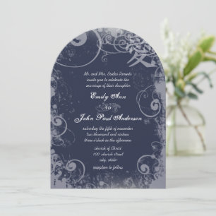 Navy Metallic Silver Kanji Love Swirl Invitation