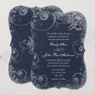 Navy Metallic Silver Kanji Love Swirl Invitation