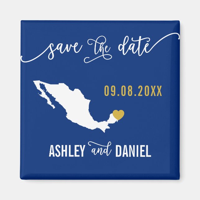 Navy Mexico Wedding Save the Date Map Magnet (Front)