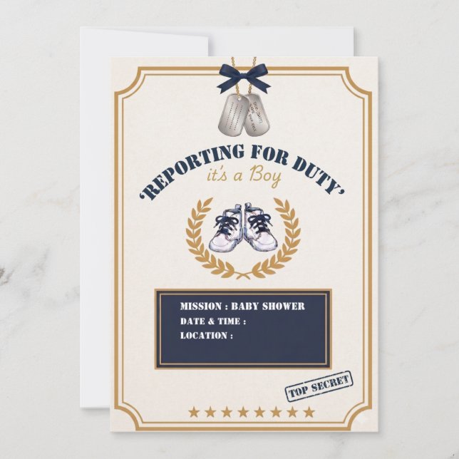 Navy Military Boy Baby Shower Invitation (Front)