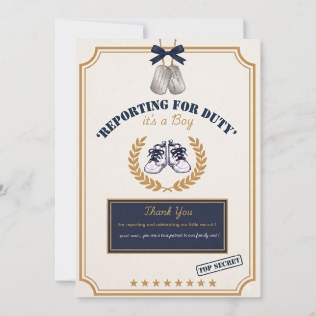 Navy Military Boy Thank You Card  (Back)