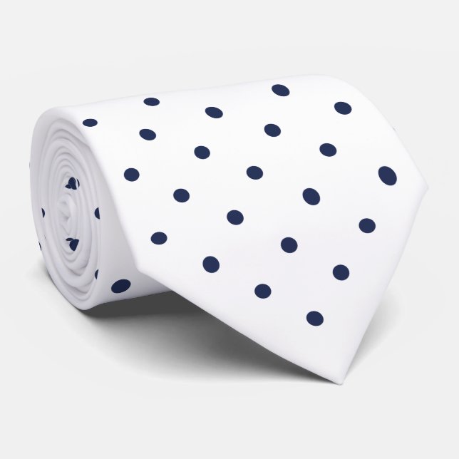 Navy Mini Polka Dot Pattern on White Neck Tie (Rolled)