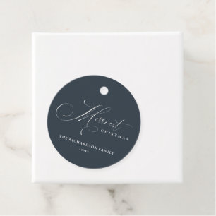 Navy Minimal Script Merriest Christmas Greeting Favour Tags