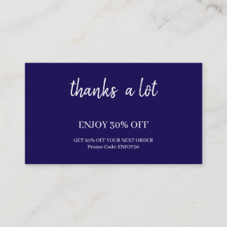 Navy Minimal Thank You Discount Rewards Card