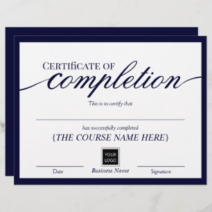 Navy Minimalist Certificate of Completion Award