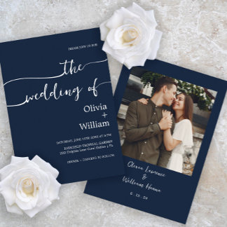 Navy Minimalist Script Wedding Invitation
