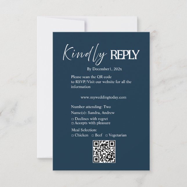 Navy Minimalist Wedding RSVP Card (Front)