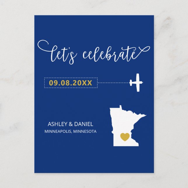 Navy Minnesota Wedding Save the Date Map Postcard (Front)