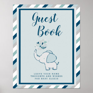 Navy & Mint Elephant Baby Shower Guest Book Sign