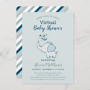 Navy & Mint Elephant Themed Virtual Baby Shower Invitation