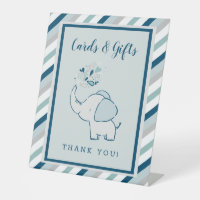 Navy Mint Green Elephant Baby Shower Cards & Gifts