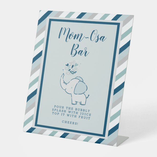Navy & Mint Green Mum-Osa Bar Elephant Baby Shower Pedestal Sign (Front)