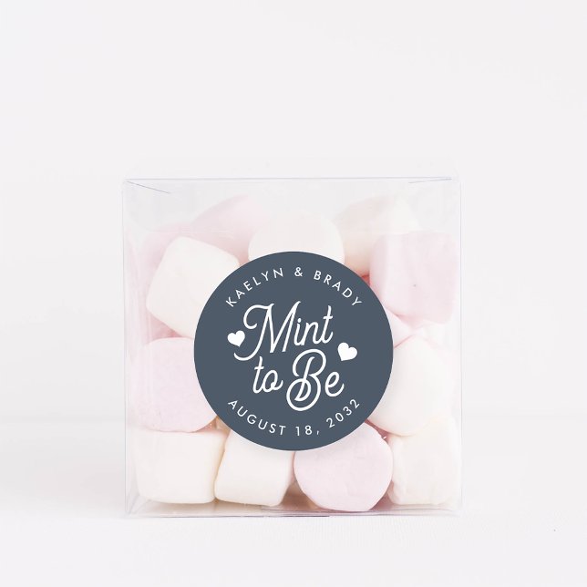 Navy | Mint to Be Personalised Wedding Favour Classic Round Sticker (Creator Uploaded)