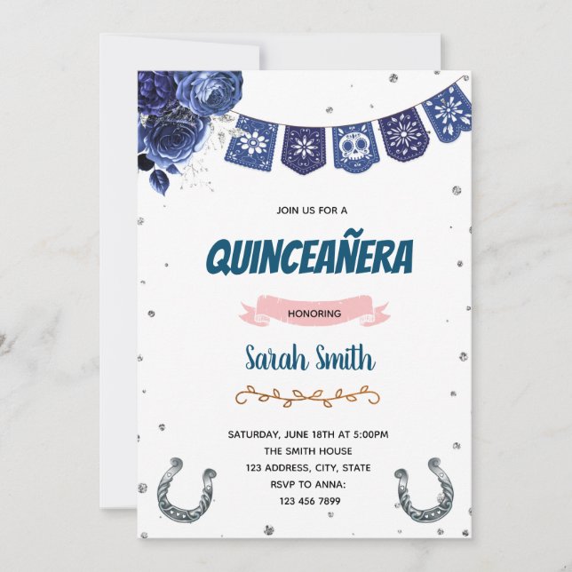 Navy mis quince theme Invitation (Front)