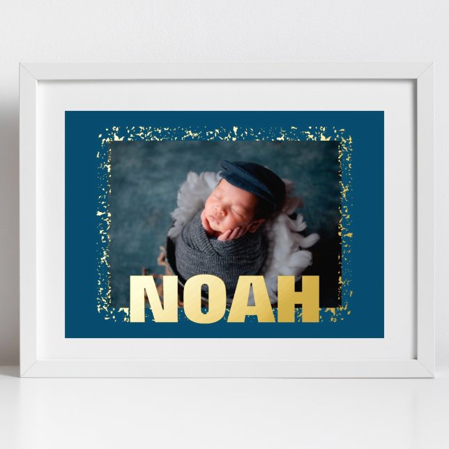 NAVY Modern Bold TEXT GOLD FRAME PHOTO Foil Prints (Creator Uploaded)